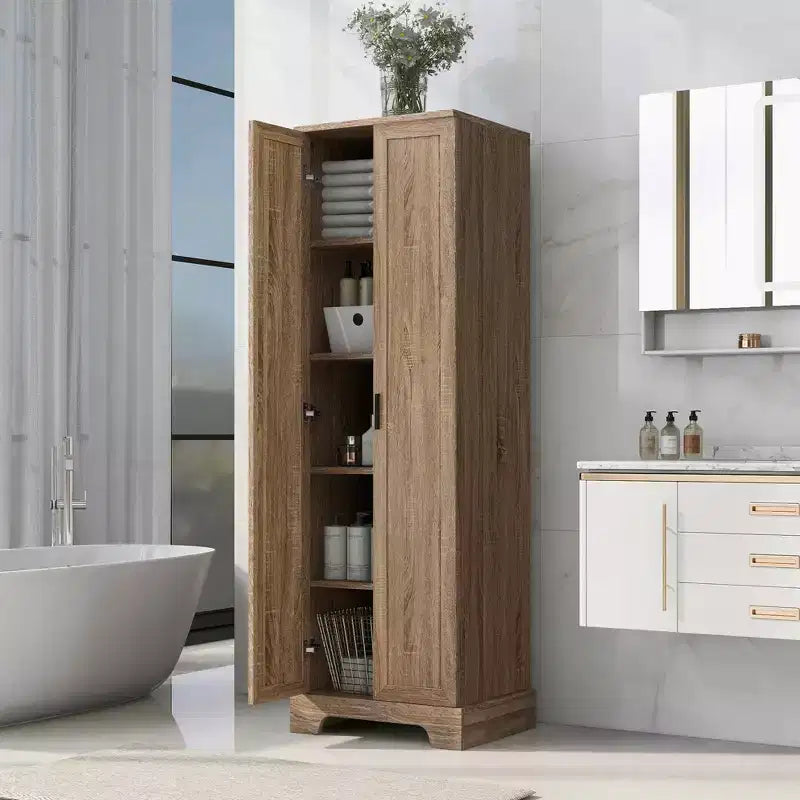 Mobile alto marrone con 2 ante e ripiano regolabile, in MDF, 180 cm H