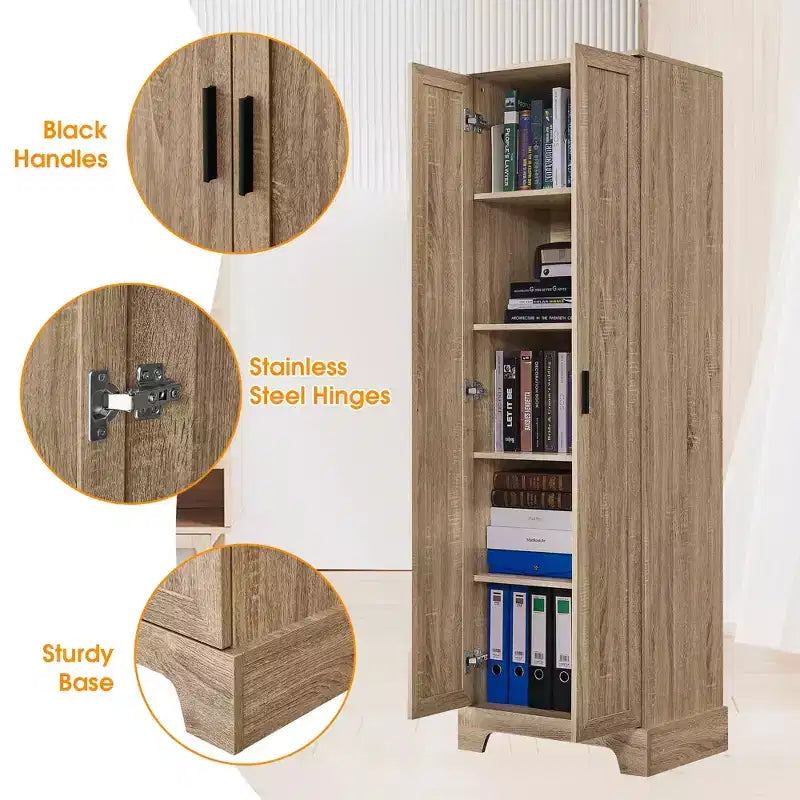 Mobile alto marrone con 2 ante e ripiano regolabile, in MDF, 180 cm H