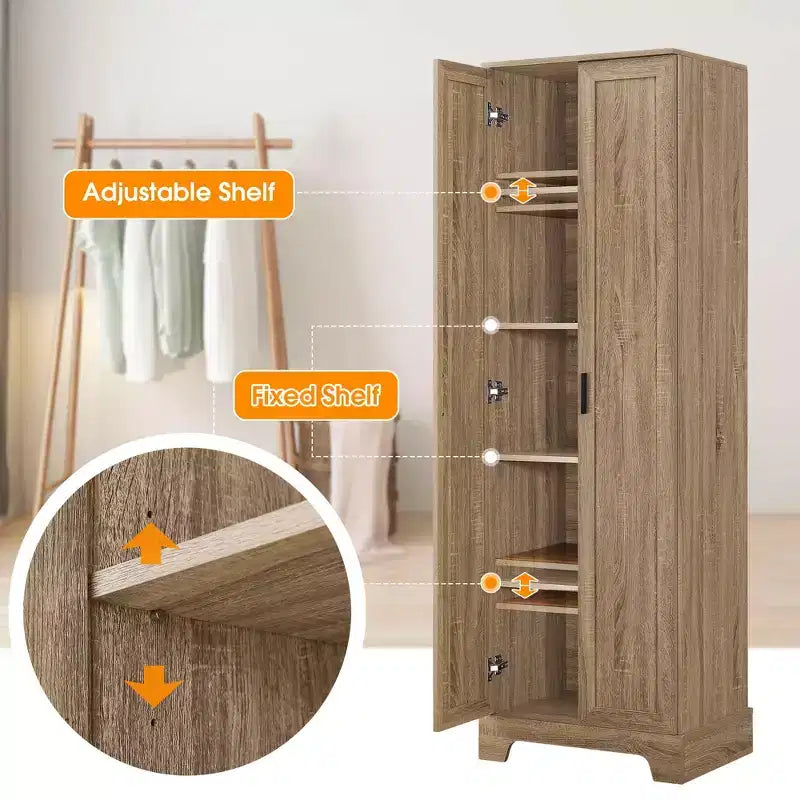 Mobile alto marrone con 2 ante e ripiano regolabile, in MDF, 180 cm H