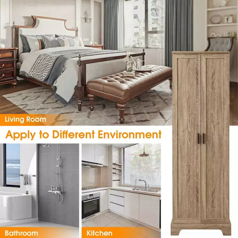 Mobile alto marrone con 2 ante e ripiano regolabile, in MDF, 180 cm H