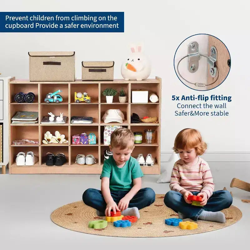 Armadietto porta-cappotti per classe con scomparti, ganci doppi, rotelle e contenitori