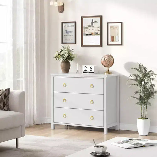 GustoWave 3-Drawer Dresser  31.5 Wide Tall Storage Cabinet & Clothes Organizer, Freestanding Chest for Bedroom, Living Room, Hallway, White