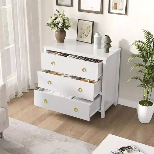 Comò a 3 cassetti, armadio alto e organizer per vestiti largo 80 cm, bianco