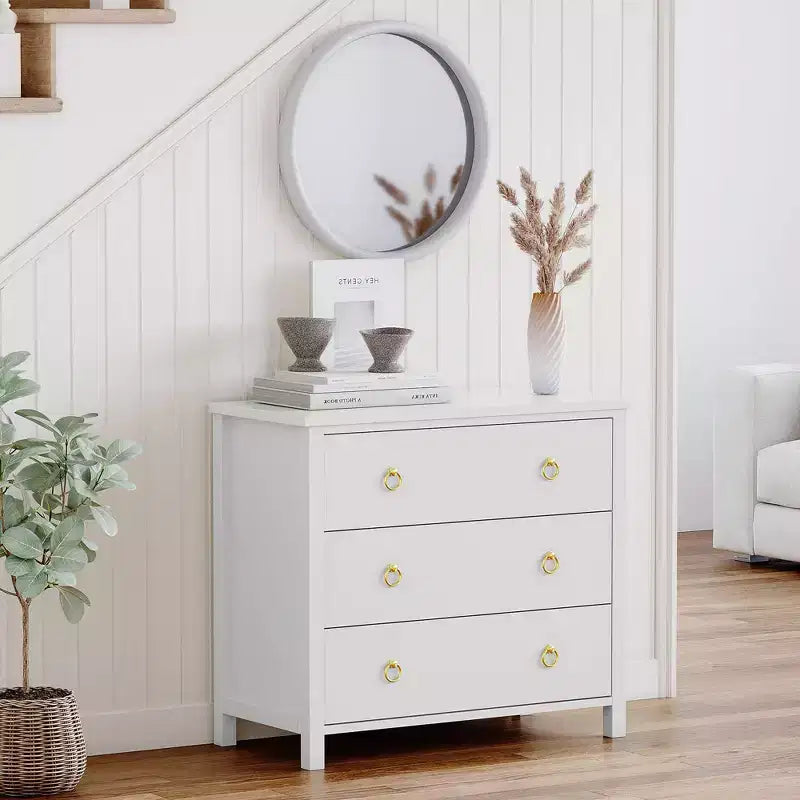 Comò a 3 cassetti, armadio alto e organizer per vestiti largo 80 cm, bianco