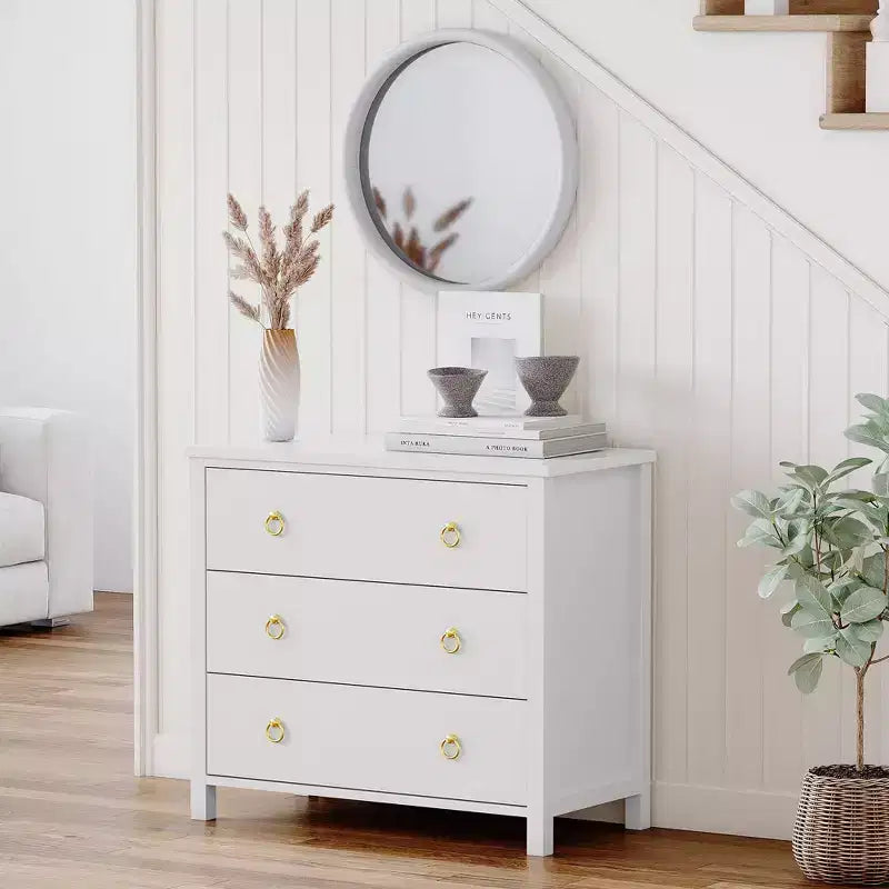 Comò a 3 cassetti, armadio alto e organizer per vestiti largo 80 cm, bianco
