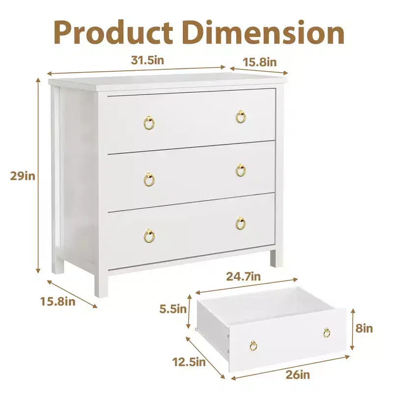 Comò a 3 cassetti, armadio alto e organizer per vestiti largo 80 cm, bianco