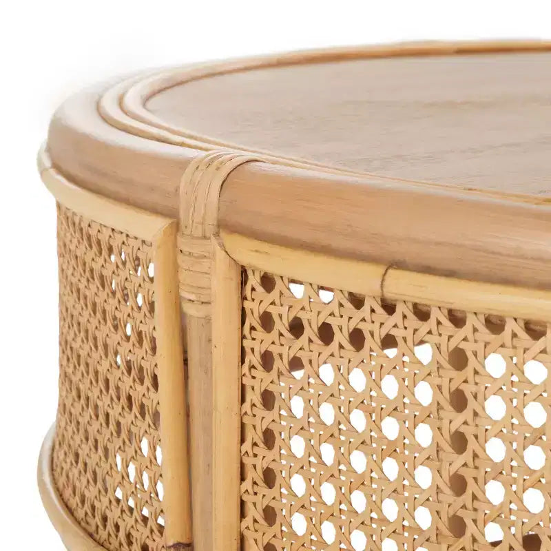 Tavolino rotondo in rattan con struttura in legno di mango, multicolore, per interni