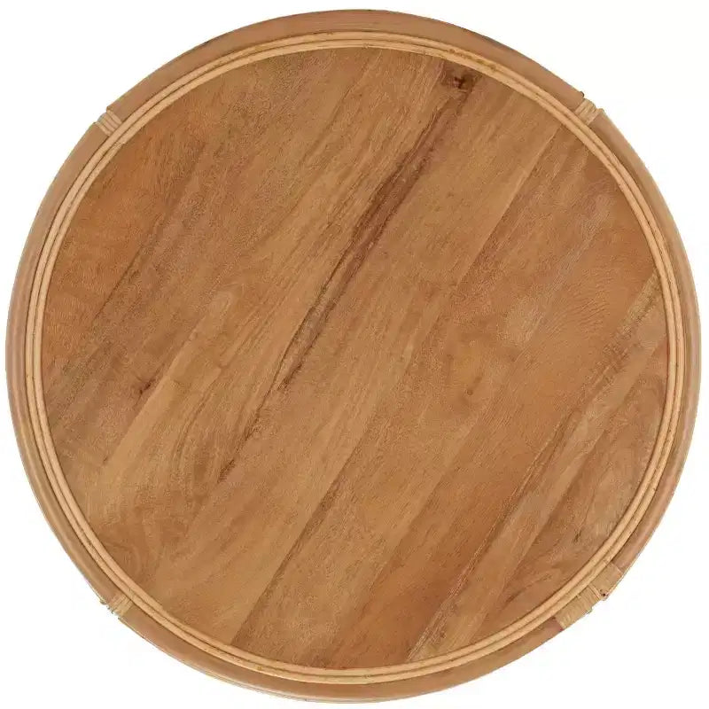 Tavolino rotondo in rattan con struttura in legno di mango, multicolore, per interni