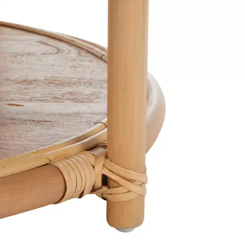 Tavolino rotondo in rattan con struttura in legno di mango, multicolore, per interni