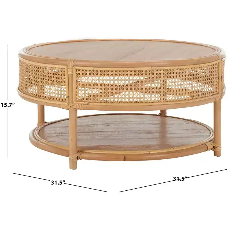 Tavolino rotondo in rattan con struttura in legno di mango, multicolore, per interni
