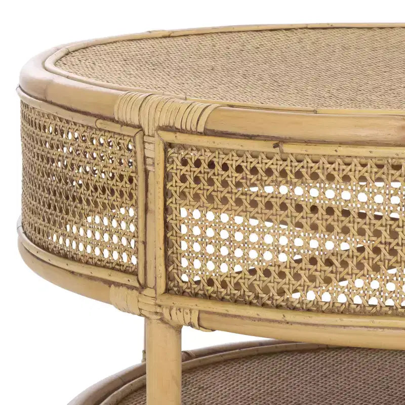 Tavolino rotondo in rattan con struttura in legno di mango, multicolore, per interni