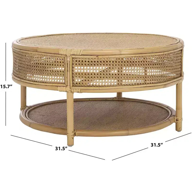 Tavolino rotondo in rattan con struttura in legno di mango, multicolore, per interni