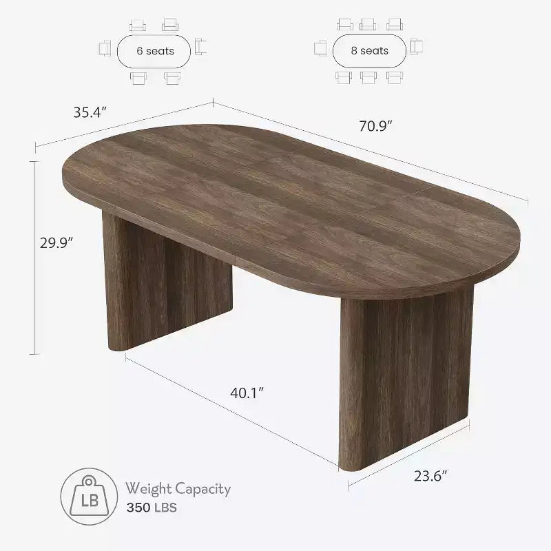 Tavolo da pranzo ovale da 70,8 pollici per 6-8 persone, tavolo da cucina con base spessa e robusta in legno, scrivania da pranzo in stile rustico per appartamenti con cucina e sala da pranzo