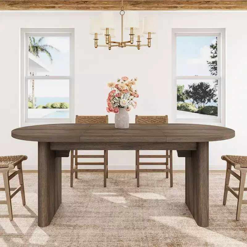 Tavolo da pranzo ovale da 70,8 pollici per 6-8 persone, tavolo da cucina con base spessa e robusta in legno, scrivania da pranzo in stile rustico per appartamenti con cucina e sala da pranzo