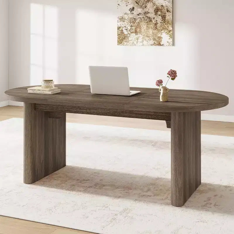 Tavolo da pranzo ovale da 70,8 pollici per 6-8 persone, tavolo da cucina con base spessa e robusta in legno, scrivania da pranzo in stile rustico per appartamenti con cucina e sala da pranzo