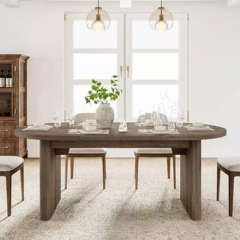 Tavolo da pranzo ovale da 70,8 pollici per 6-8 persone, tavolo da cucina con base spessa e robusta in legno, scrivania da pranzo in stile rustico per appartamenti con cucina e sala da pranzo
