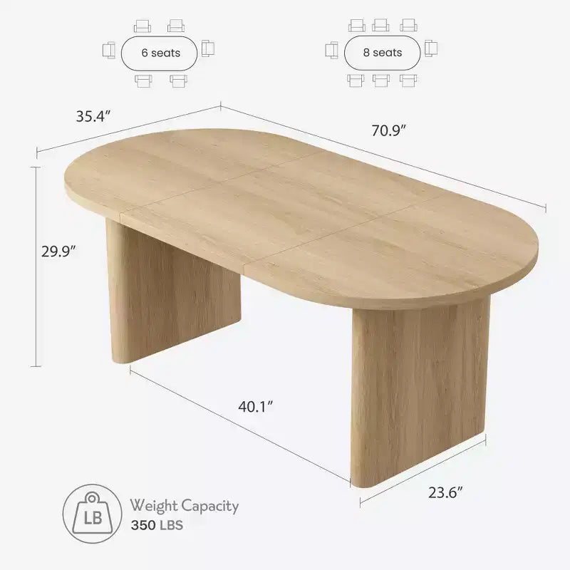 Tavolo da pranzo ovale da 70,8 pollici per 6-8 persone, tavolo da cucina con base spessa e robusta in legno, scrivania da pranzo in stile rustico per appartamenti con cucina e sala da pranzo