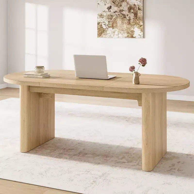 Tavolo da pranzo ovale da 70,8 pollici per 6-8 persone, tavolo da cucina con base spessa e robusta in legno, scrivania da pranzo in stile rustico per appartamenti con cucina e sala da pranzo