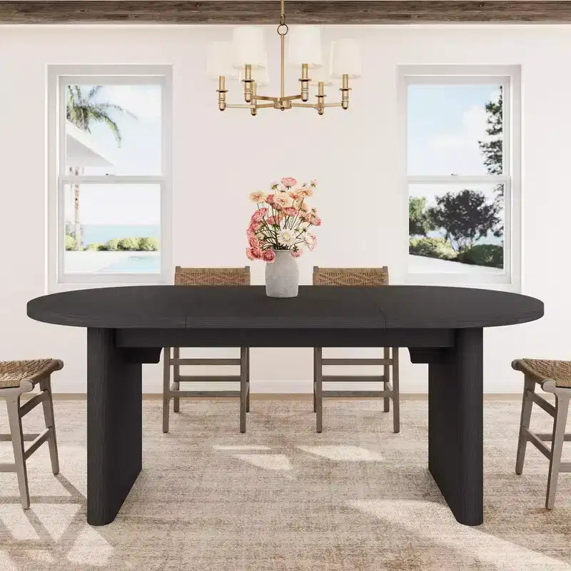 Tavolo da pranzo ovale da 70,8 pollici per 6-8 persone, tavolo da cucina con base spessa e robusta in legno, scrivania da pranzo in stile rustico per appartamenti con cucina e sala da pranzo