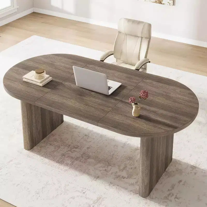 Tavolo da pranzo ovale da 70,8 pollici per 6-8 persone, tavolo da cucina con base spessa e robusta in legno, scrivania da pranzo in stile rustico per appartamenti con cucina e sala da pranzo