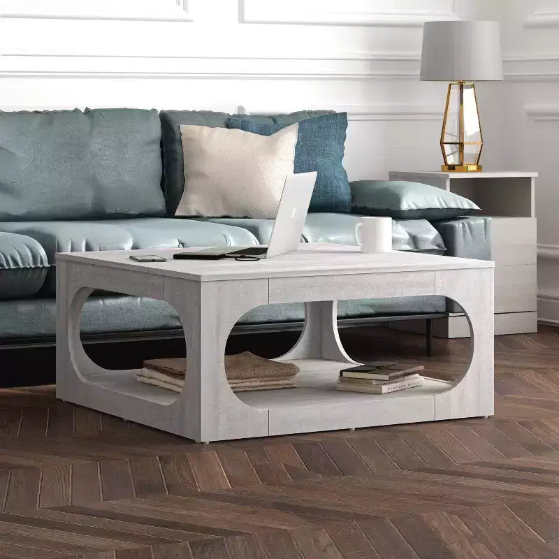 Tavolino quadrato moderno con ripiano aperto, 88 cm, grigio