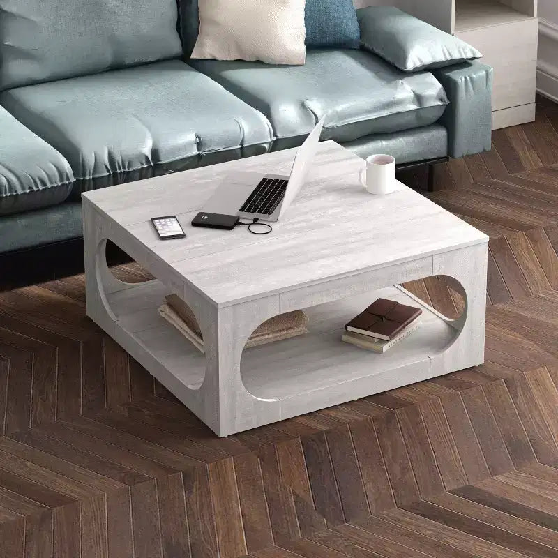 Tavolino quadrato moderno con ripiano aperto, 88 cm, grigio