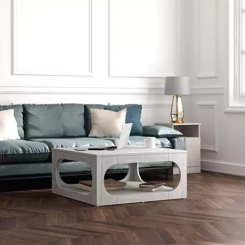 Tavolino quadrato moderno con ripiano aperto, 88 cm, grigio