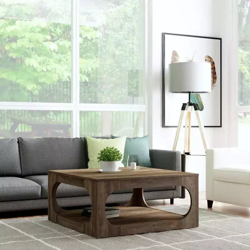 Tavolino quadrato moderno con ripiano aperto, 88 cm, grigio