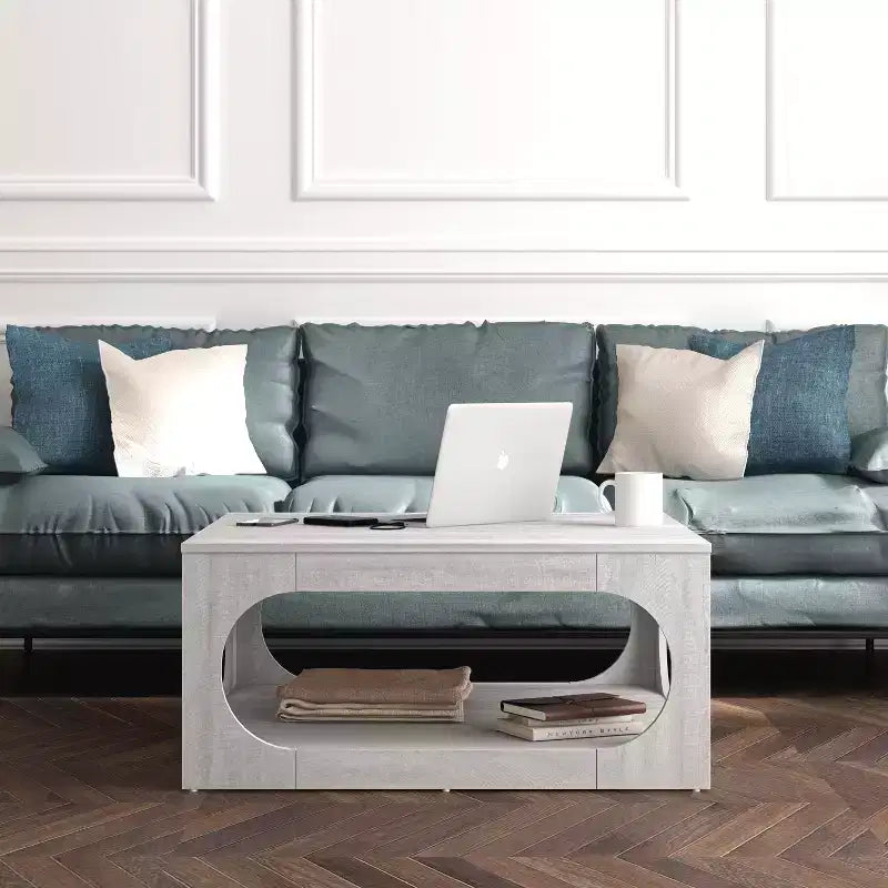Tavolino quadrato moderno con ripiano aperto, 88 cm, grigio