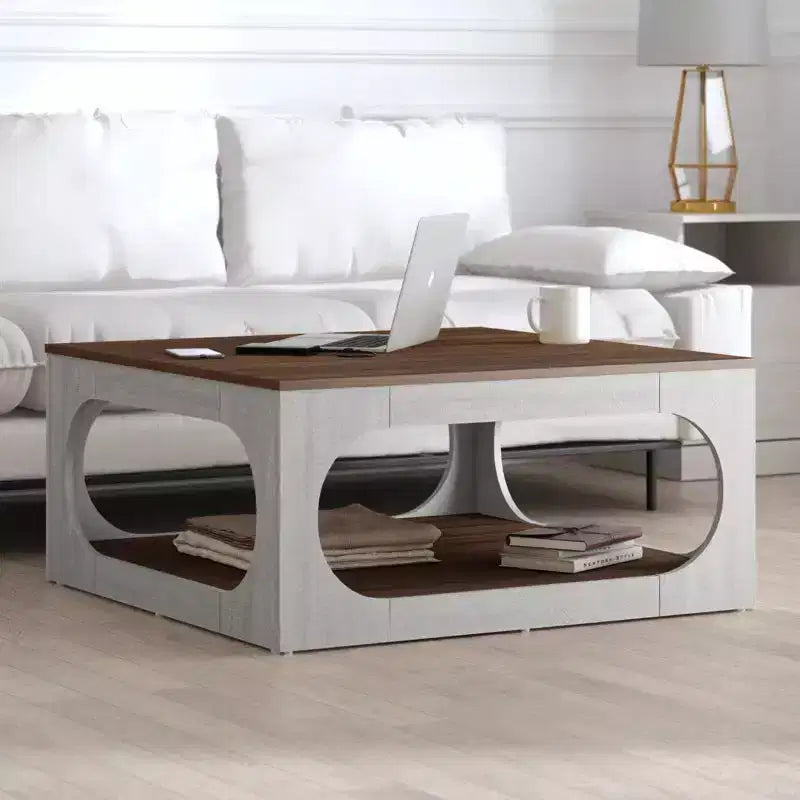Tavolino quadrato moderno con ripiano aperto, 88 cm, grigio