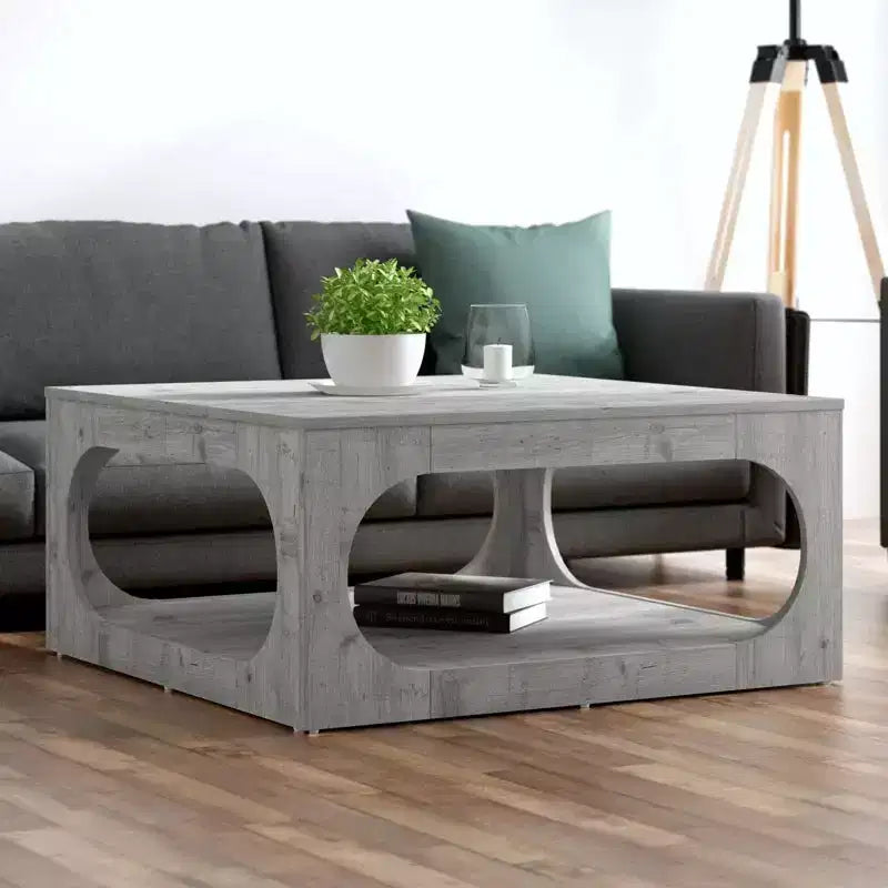 Tavolino quadrato moderno con ripiano aperto, 88 cm, grigio