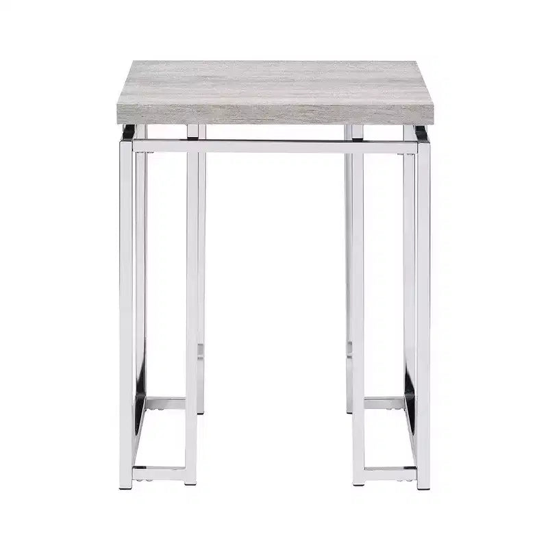 Tavolino con piano rettangolare in legno e gambe a slitta in metallo argentato, marrone