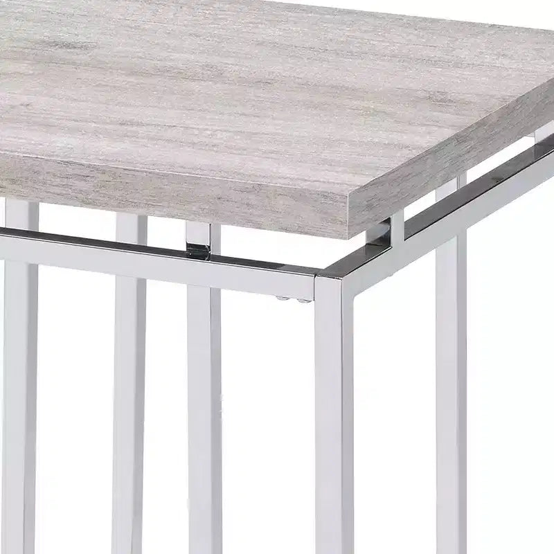 Tavolino con piano rettangolare in legno e gambe a slitta in metallo argentato, marrone