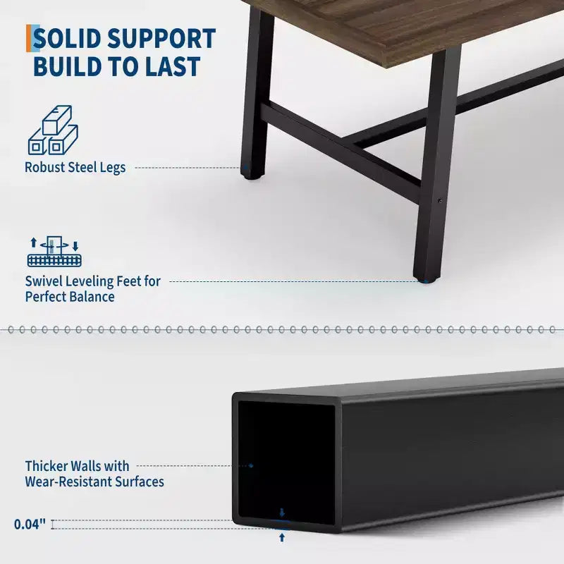 Tavolo da pranzo industriale da 70,87" per 6-8 persone, struttura in metallo, capacità di 136 kg, nero