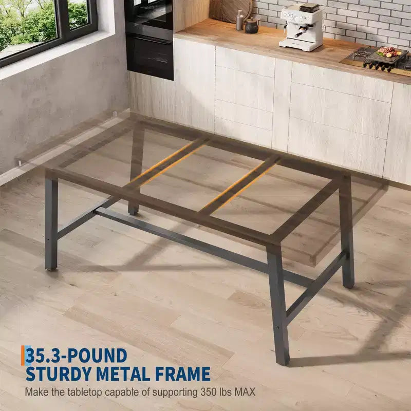 Tavolo da pranzo industriale da 70,87" per 6-8 persone, struttura in metallo, capacità di 136 kg, nero