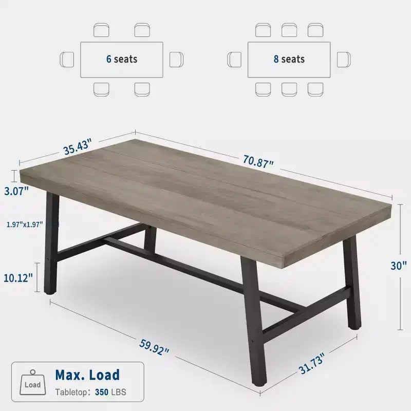 Tavolo da pranzo industriale da 70,87" per 6-8 persone, struttura in metallo, capacità di 136 kg, nero