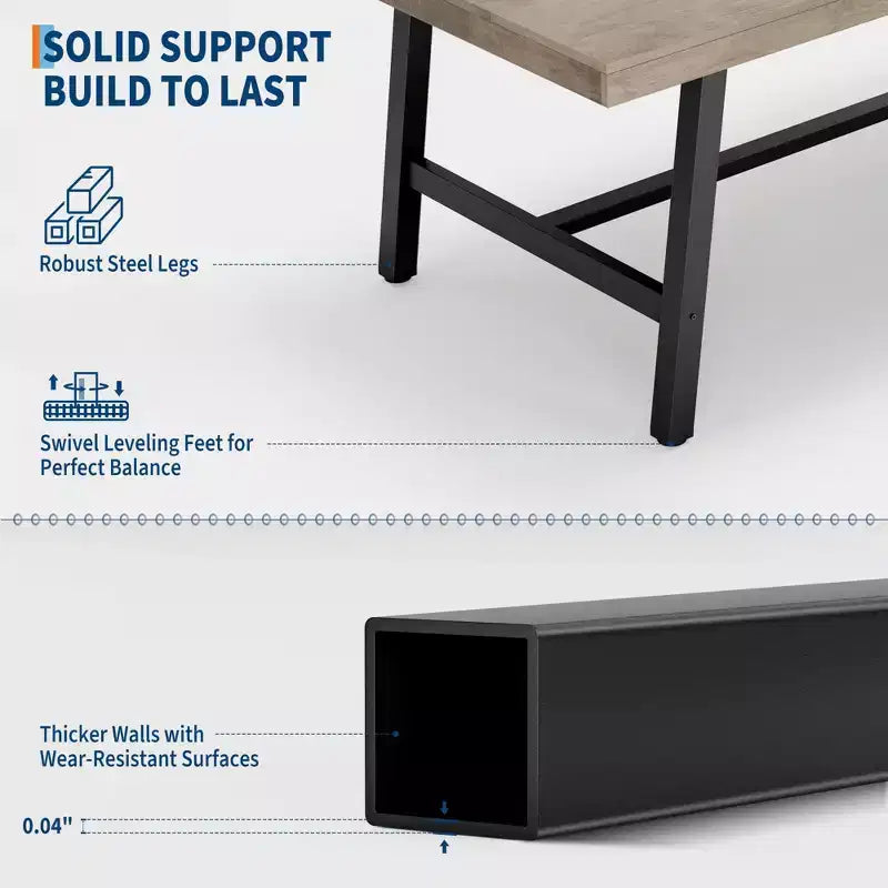 Tavolo da pranzo industriale da 70,87" per 6-8 persone, struttura in metallo, capacità di 136 kg, nero
