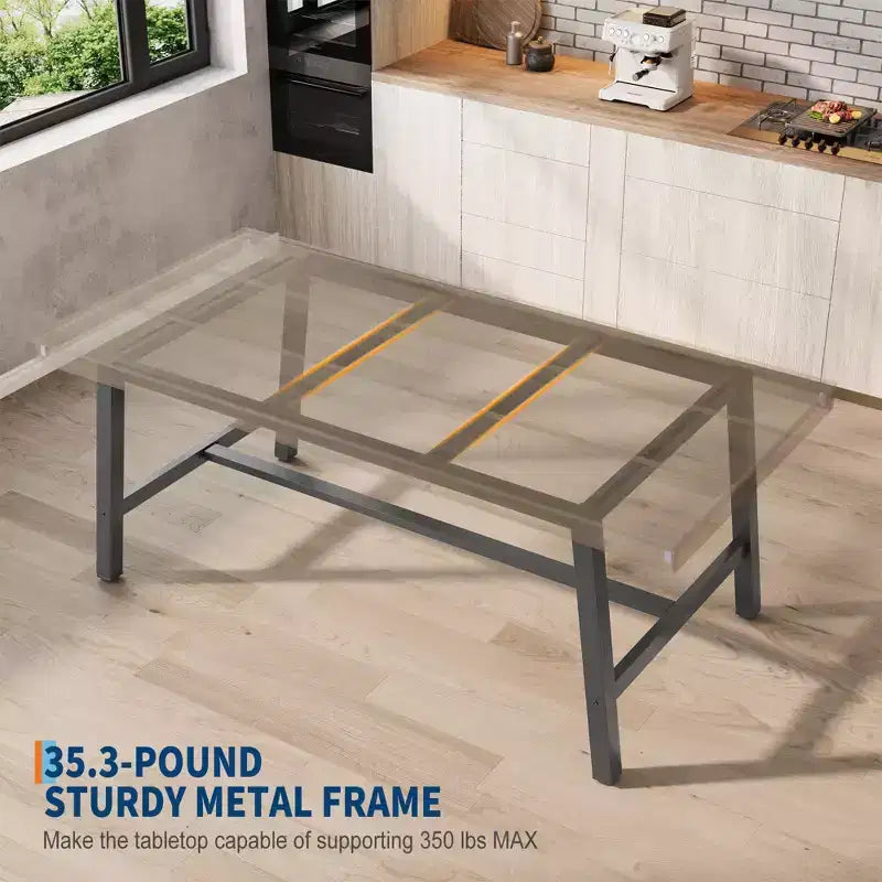 Tavolo da pranzo industriale da 70,87" per 6-8 persone, struttura in metallo, capacità di 136 kg, nero