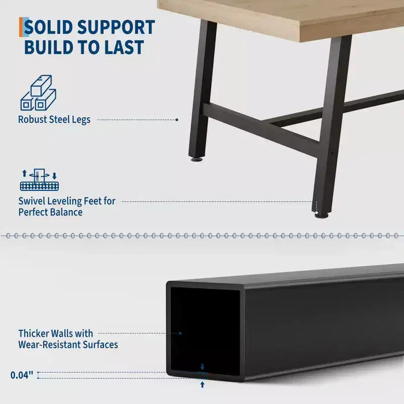 Tavolo da pranzo industriale da 70,87" per 6-8 persone, struttura in metallo, capacità di 136 kg, nero