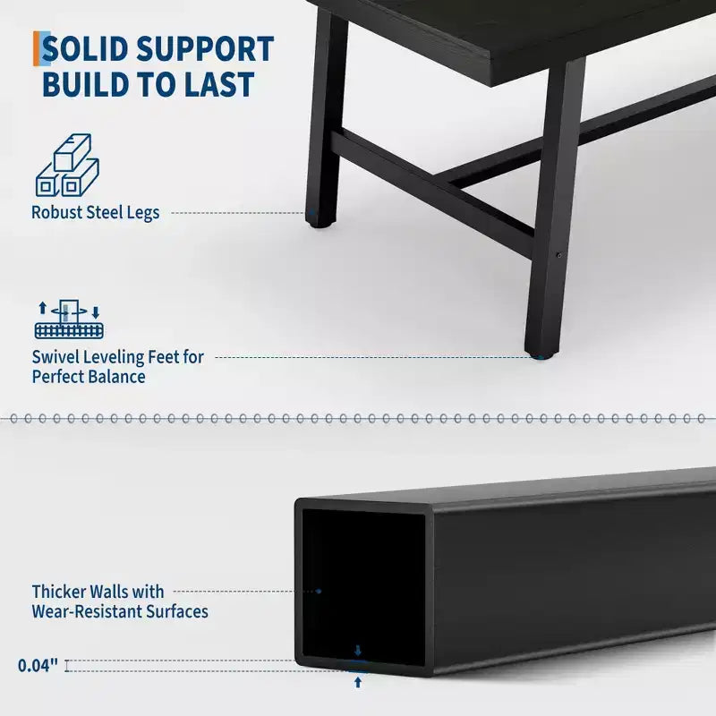 Tavolo da pranzo industriale da 70,87" per 6-8 persone, struttura in metallo, capacità di 136 kg, nero