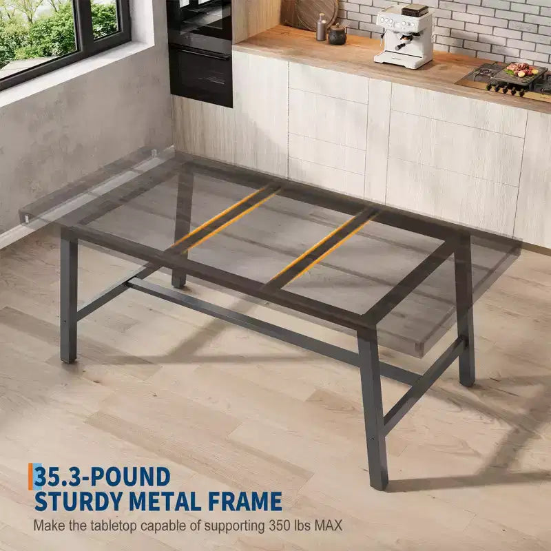Tavolo da pranzo industriale da 70,87" per 6-8 persone, struttura in metallo, capacità di 136 kg, nero