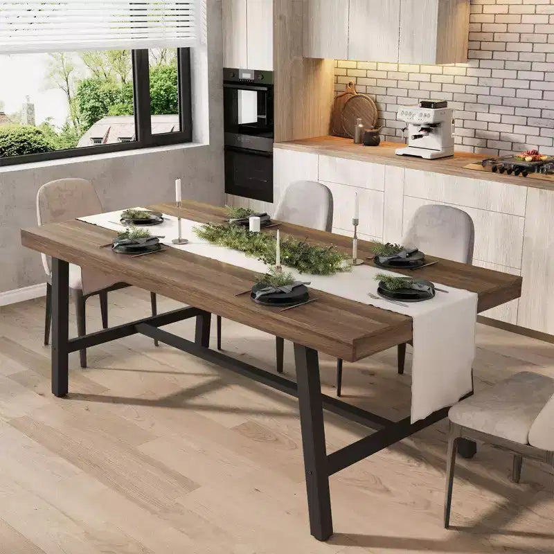 Tavolo da pranzo industriale da 70,87" per 6-8 persone, struttura in metallo, capacità di 136 kg, nero
