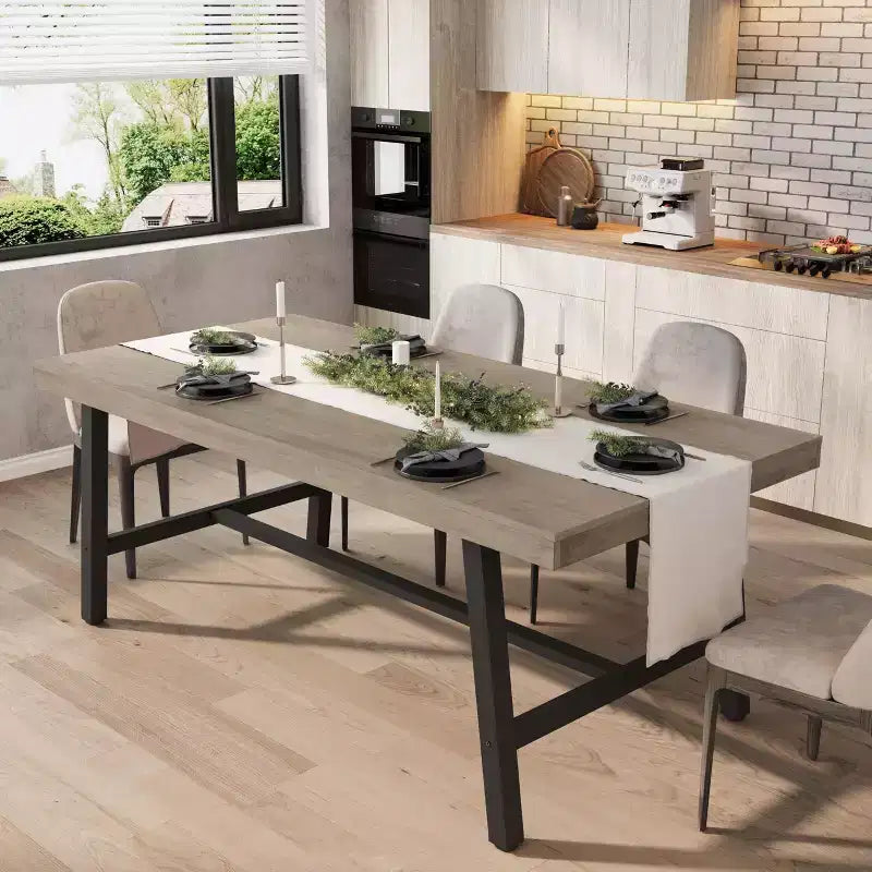 Tavolo da pranzo industriale da 70,87" per 6-8 persone, struttura in metallo, capacità di 136 kg, nero