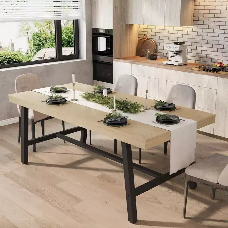 Tavolo da pranzo industriale da 70,87" per 6-8 persone, struttura in metallo, capacità di 136 kg, nero