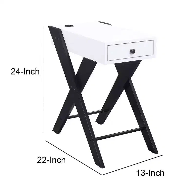 Tavolino Contemporaneo con Gambe a X, 1 Cassetto e Dock di Ricarica USB