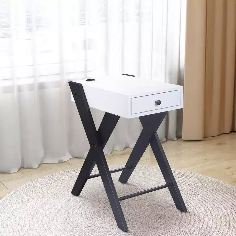 Tavolino Contemporaneo con Gambe a X, 1 Cassetto e Dock di Ricarica USB