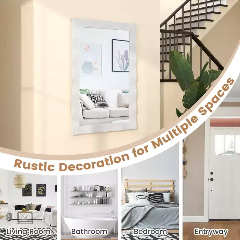 Specchio da parete rustico 42"x28" con cornice in legno massello di Hevea