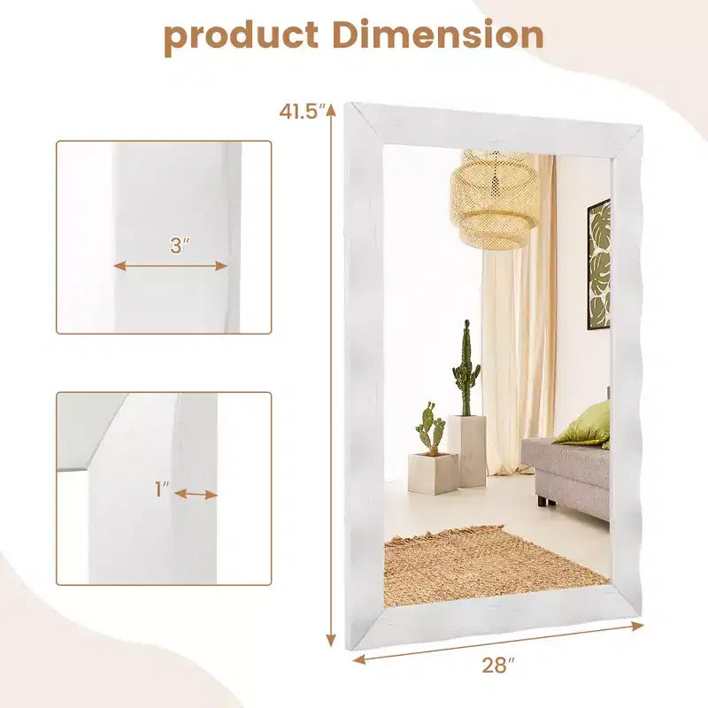 Specchio da parete rustico 42"x28" con cornice in legno massello di Hevea