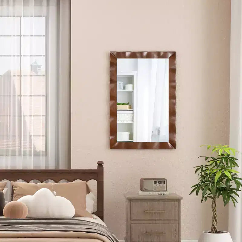 Specchio da parete rustico 42"x28" con cornice in legno massello di Hevea