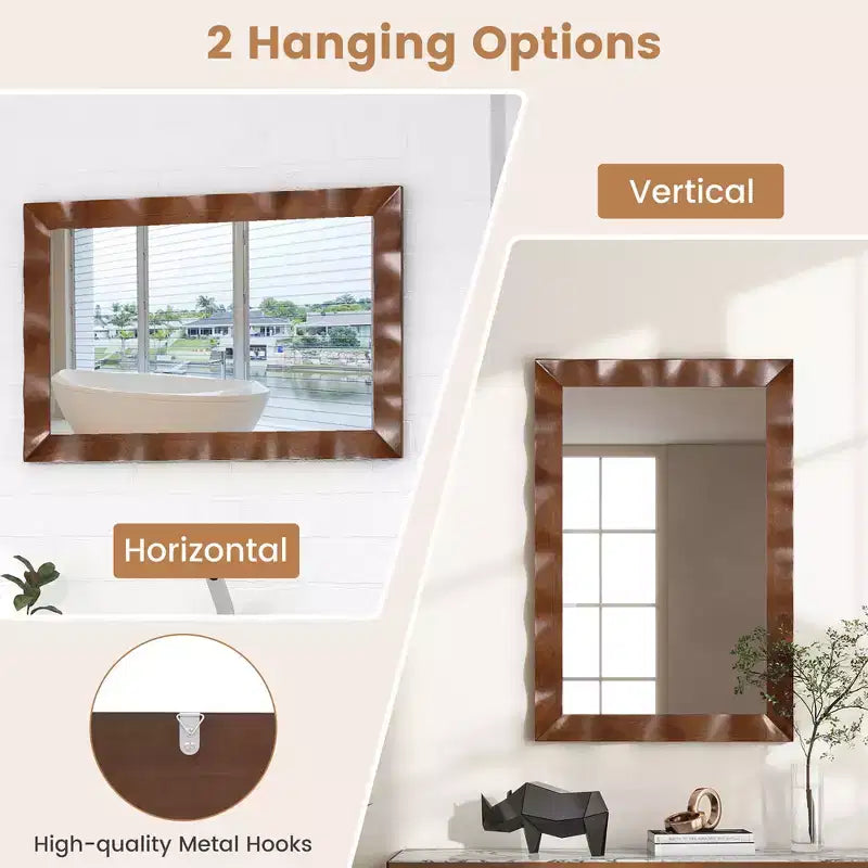 Specchio da parete rustico 42"x28" con cornice in legno massello di Hevea